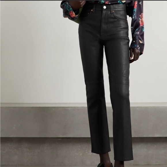 Re/done-Black Leather 70’s Straight Pants - Picture 1 of 6